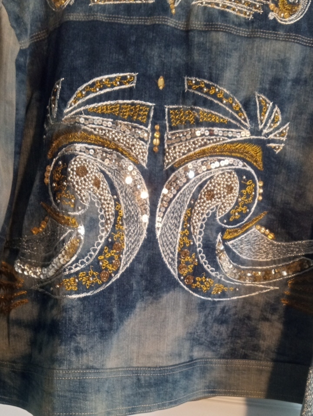 CHICO'S HEAVY SEQUINED DENIM JACKET - Picture 8 of 12